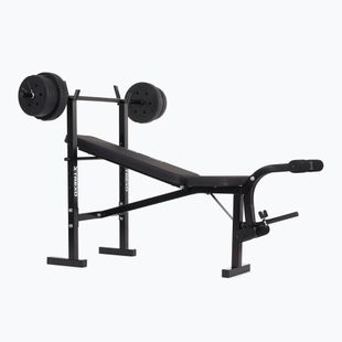 Treniruočių suoliukas XTREXO BenchFit Lite su stovu ir štanga juodas